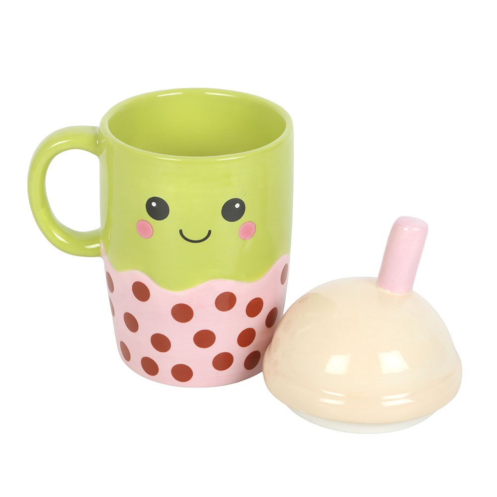 Kawaii Bubble Tea Lidded Ceramic Mug