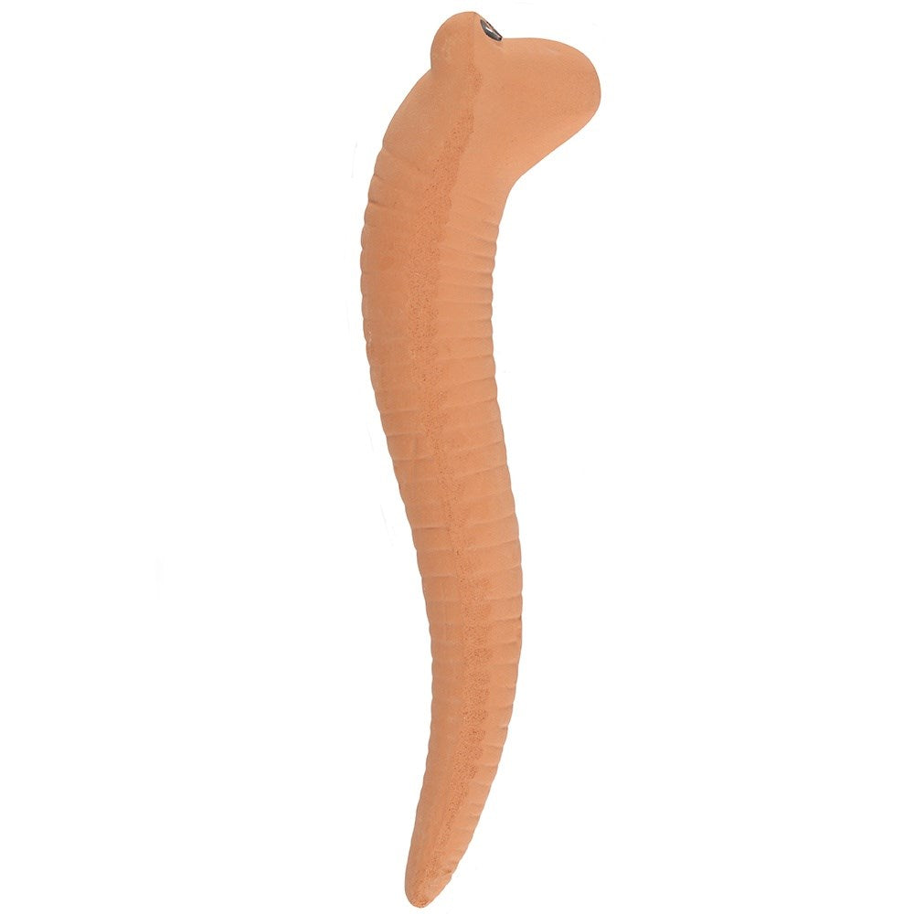 Small terracotta worm-shaped plant water sensor designed to be inserted into soil to help monitor moisture levels in plant pots.