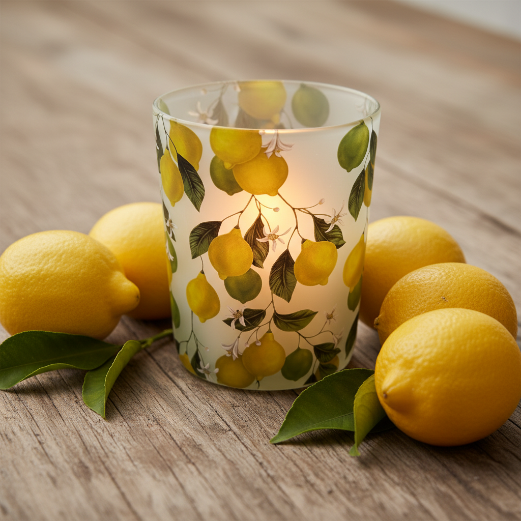 Lemon Votive 12cm - Rustic Wood