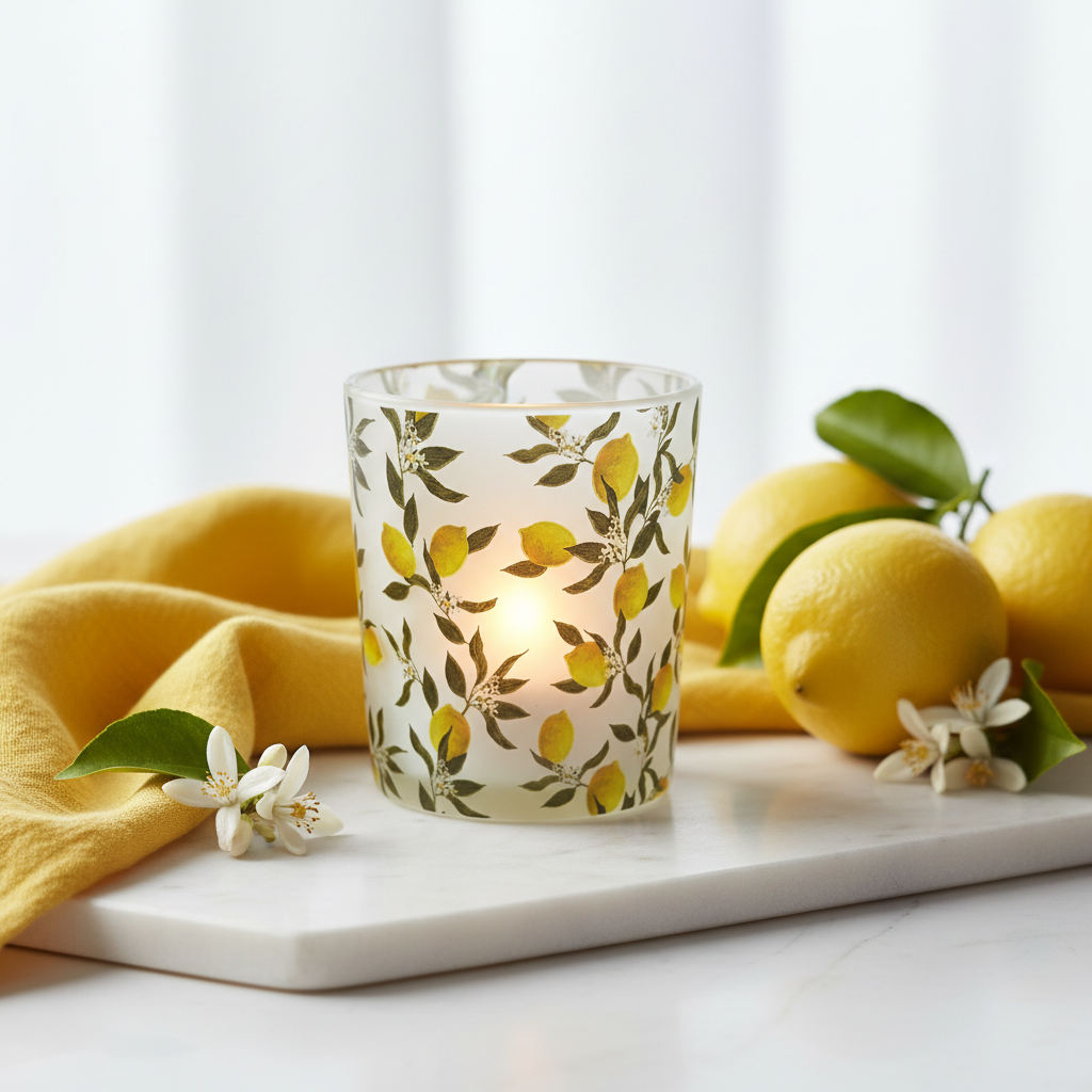 Lemon Votive - Marble & Yellow Linen