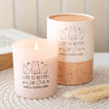 Vanilla scented candle with “Life is better with cats” message, perfect for cosy evenings and cat lovers
