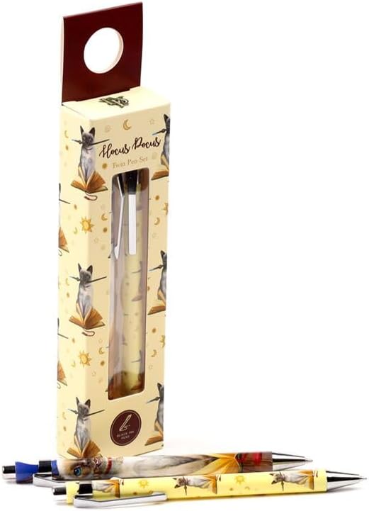 Lisa Parker Hocus Pocus cat themed pen set, magical stationery with gothic cat artwork