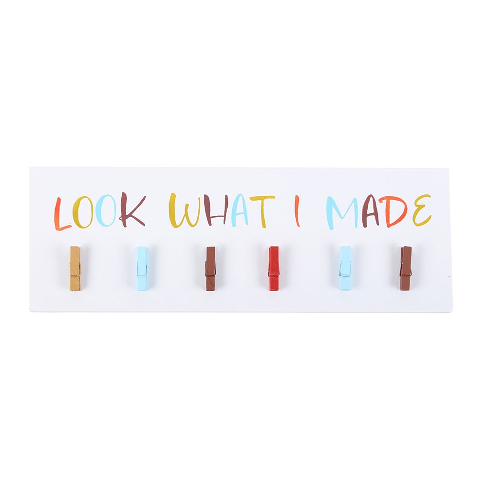 Children’s artwork pegboard display plaque, perfect for showcasing kids’ creations
