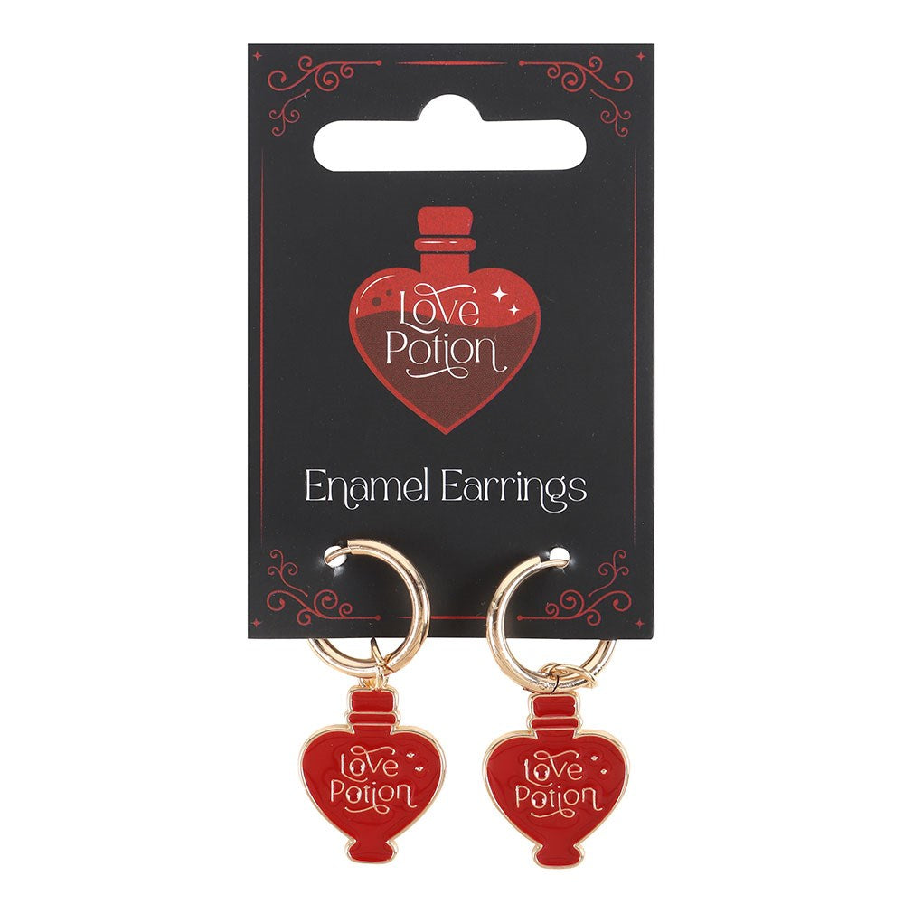 Love Potion Bottle Shaped Metal & Enamel Earrings