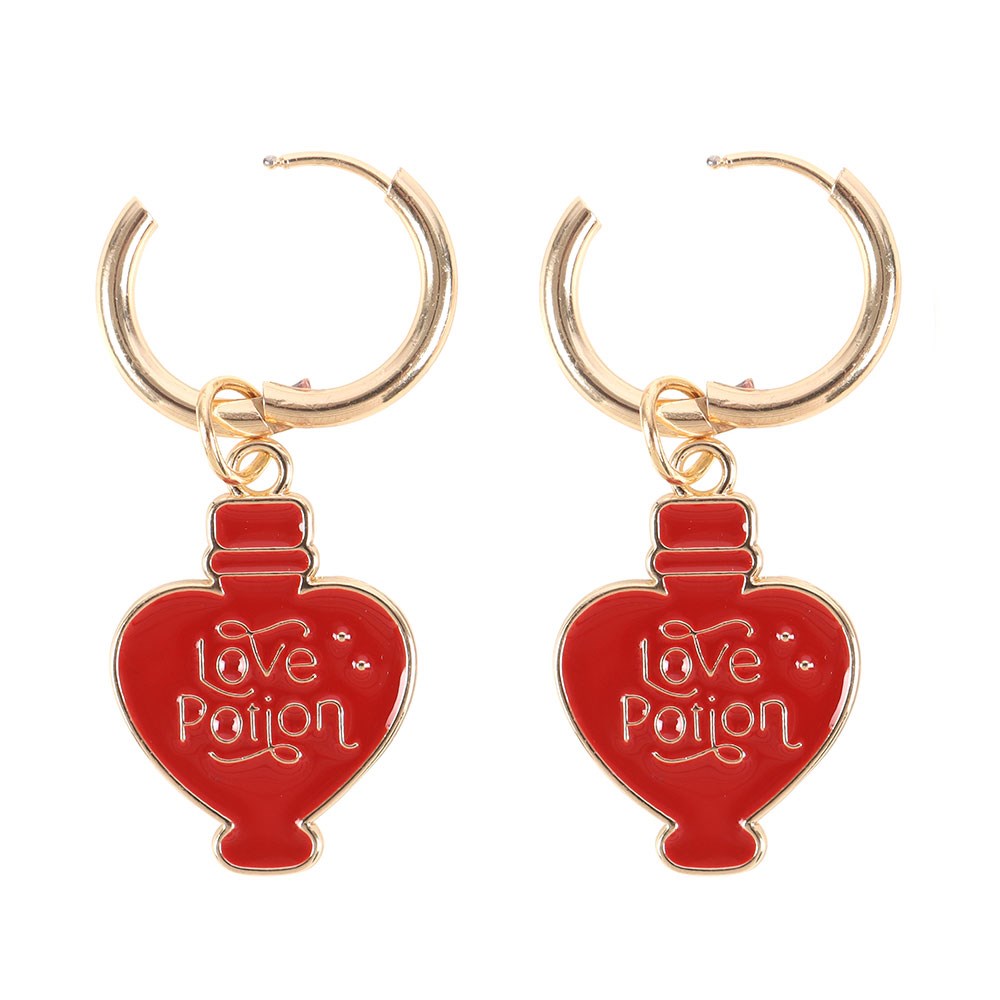 Love Potion Bottle Shaped Metal & Enamel Earrings