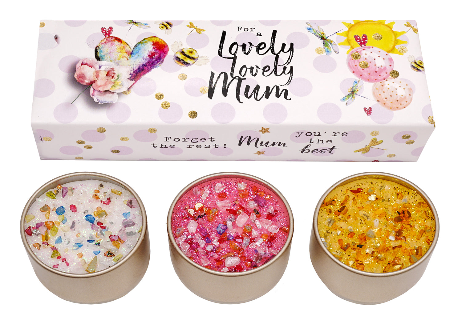 3 Pack Scented Glitter Candles - Various Slogans - Mum - Friend - Birthday Etc