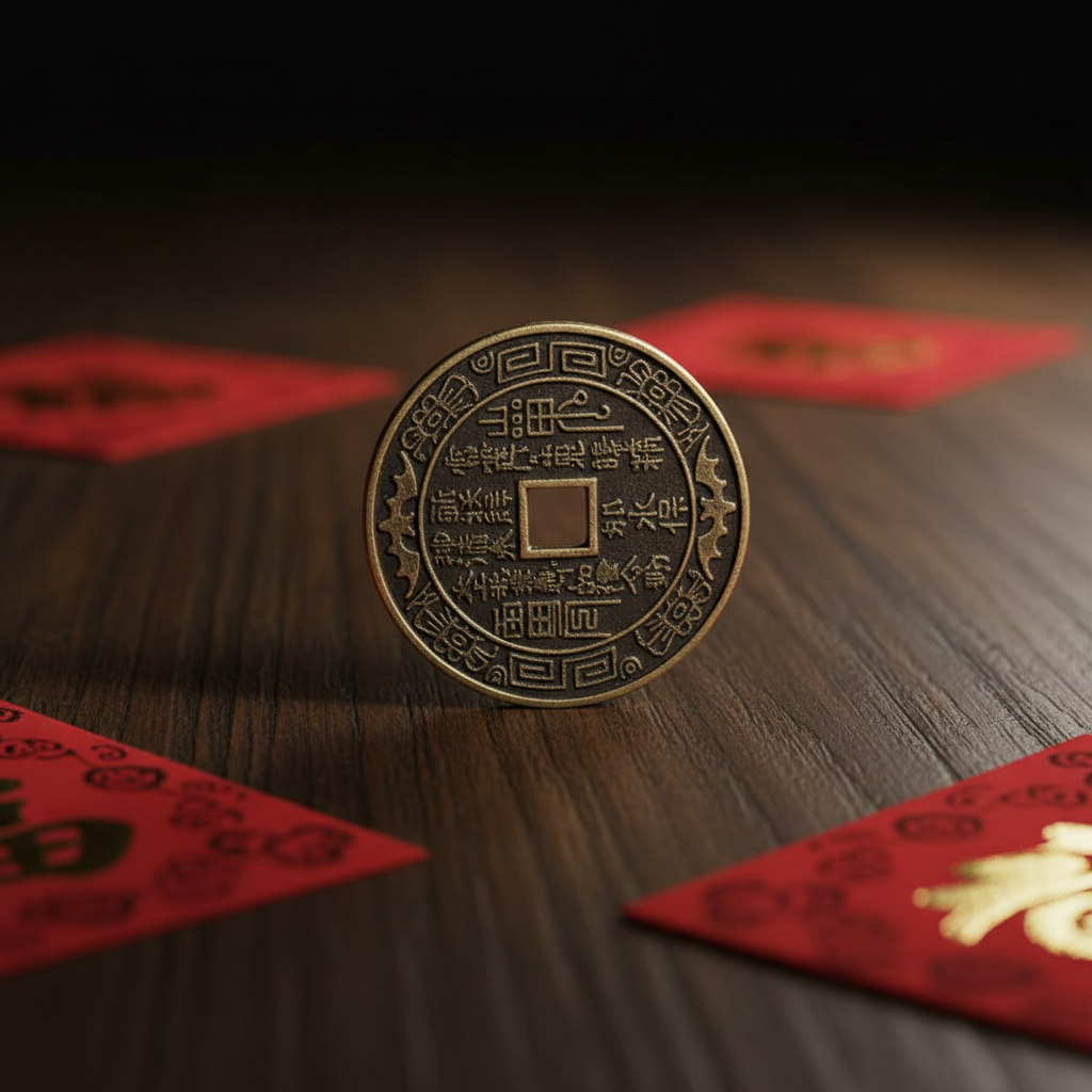 Lucky Chinese Coin - Dark Wood