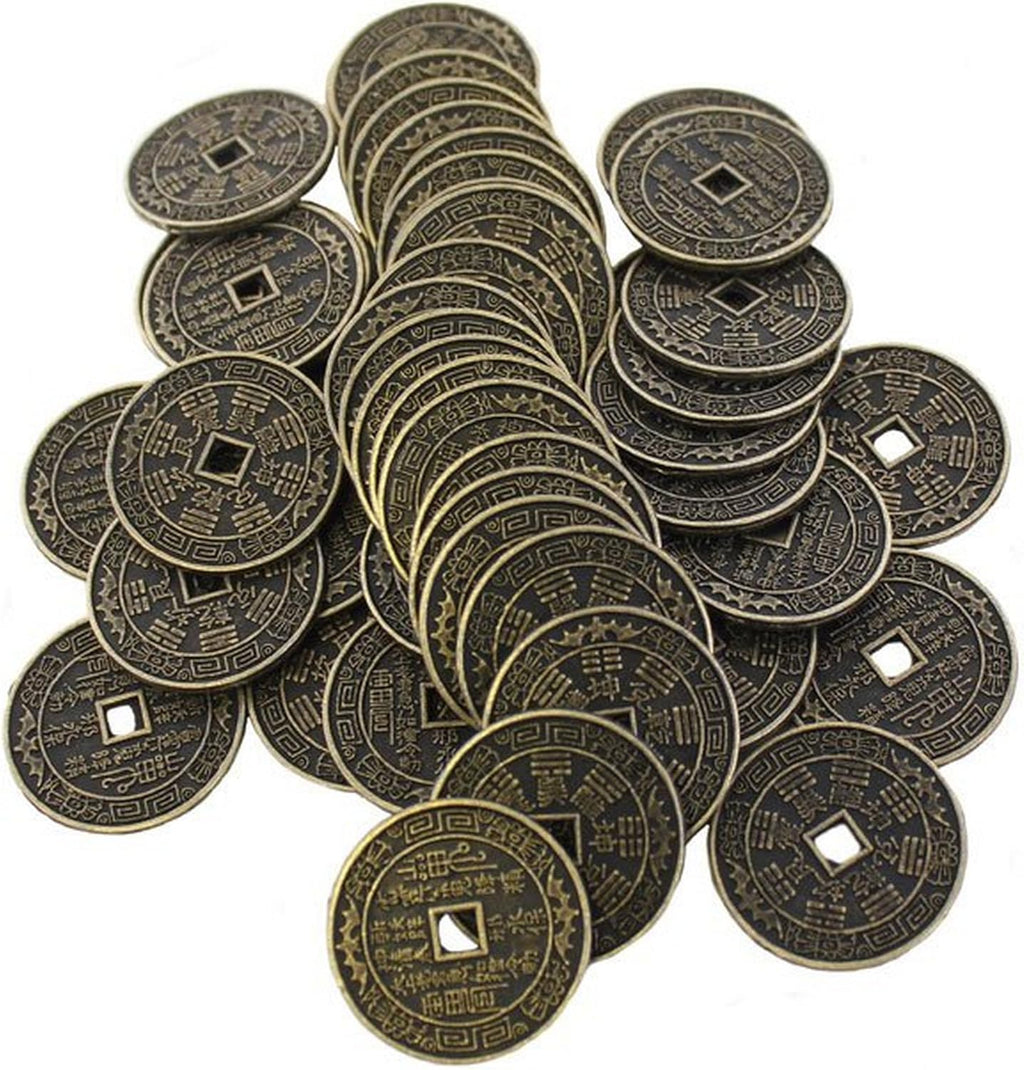 Decorative lucky Chinese coin charm featuring traditional design associated with wealth, protection, and good luck.