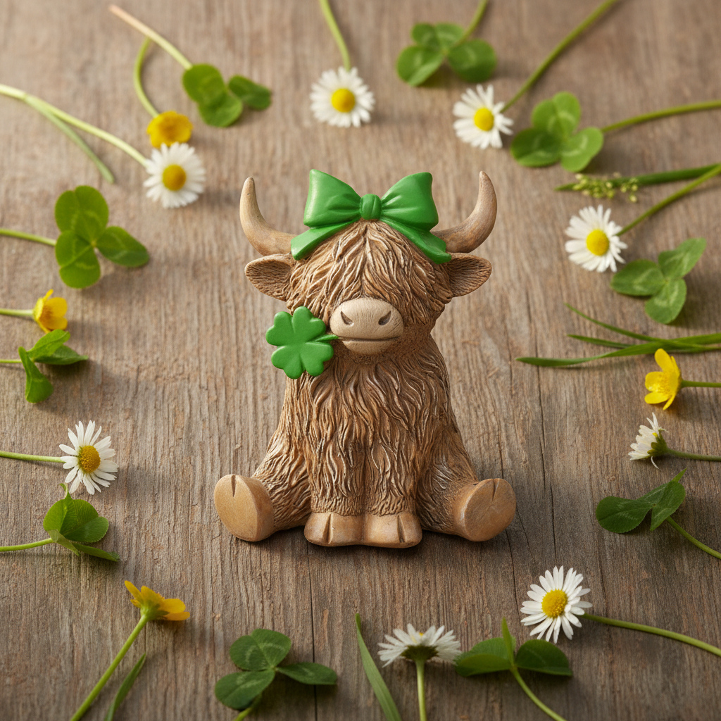 Lucky Girl Highland Cow - Clover Flat Lay No Text
