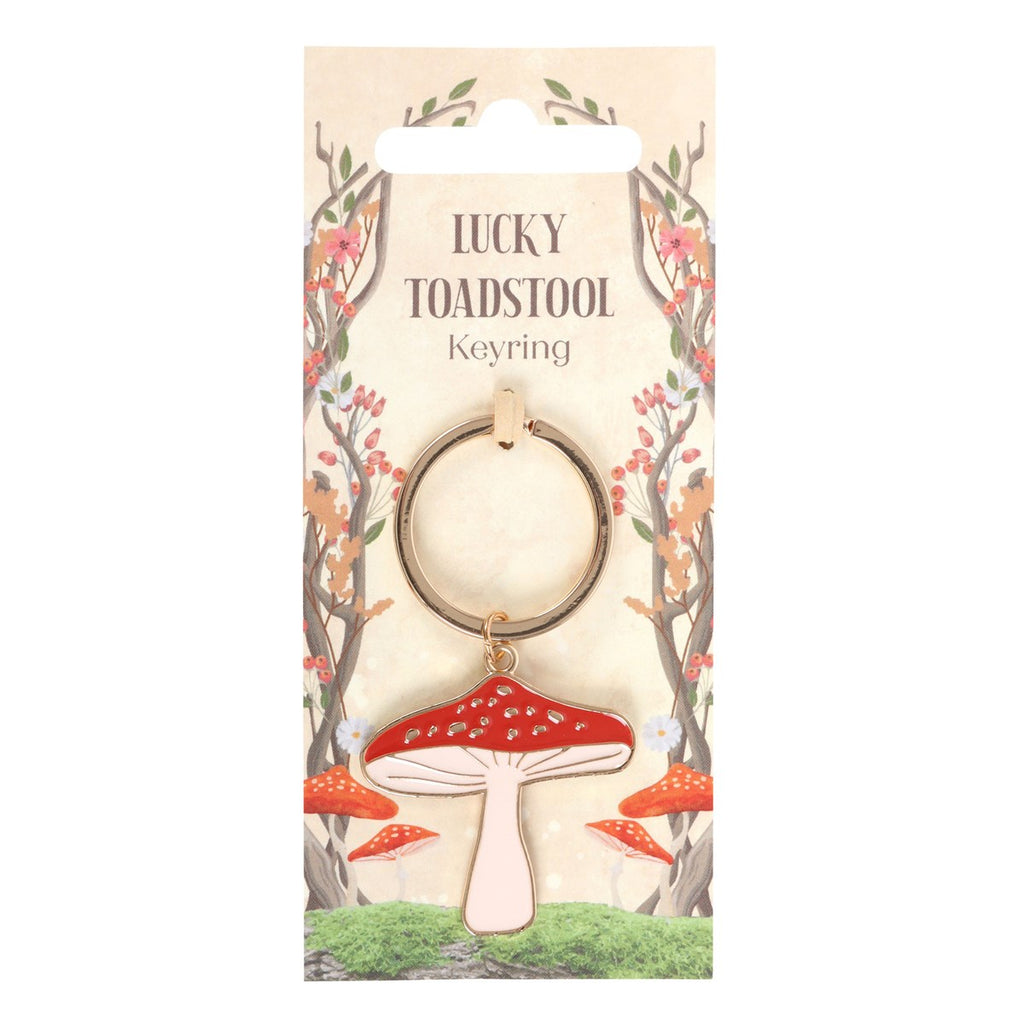 Lucky toadstool metal and enamel keyring, a whimsical and colourful accessory