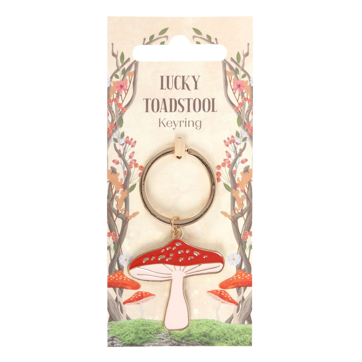 Lucky toadstool metal and enamel keyring, a whimsical and colourful accessory