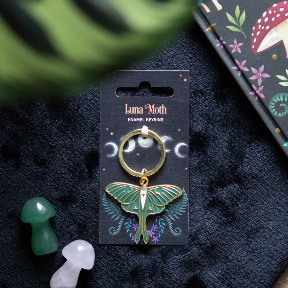 Luna moth enamel and metal keyring, a stylish nature-inspired accessory