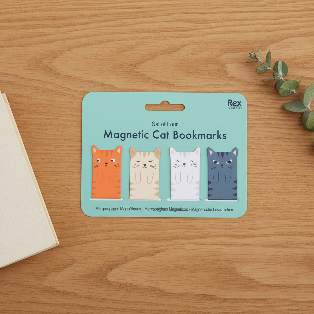 Magnetic Cat Bookmarks Flat Lay