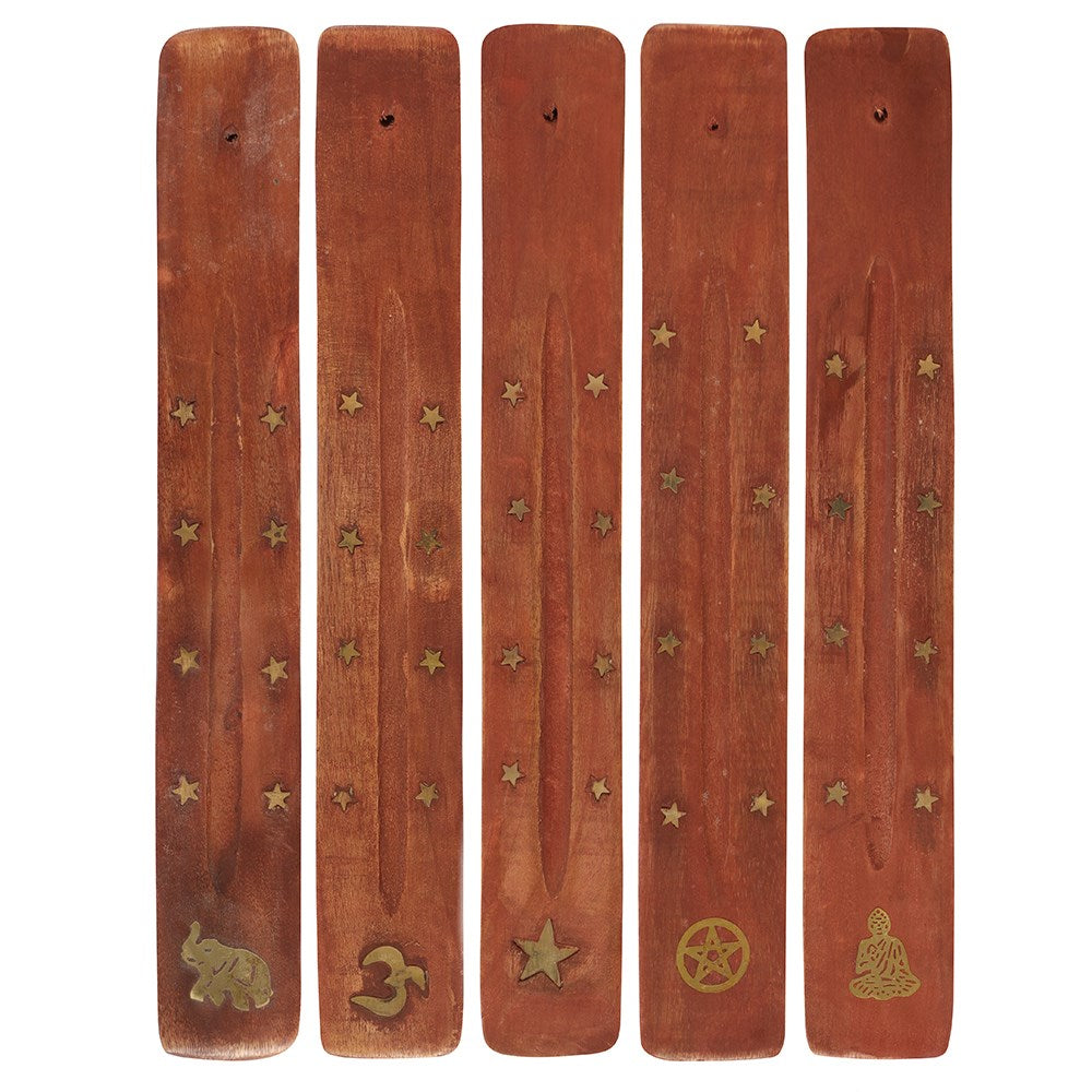 Mango wood incense holder with brass inlay, a natural and elegant piece for burning incense sticks