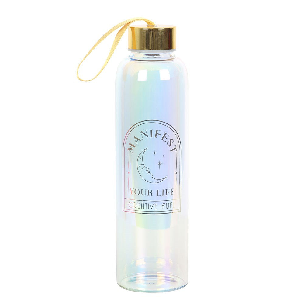 Manifest Your Life Iridescent Glass Water Bottle 500ml