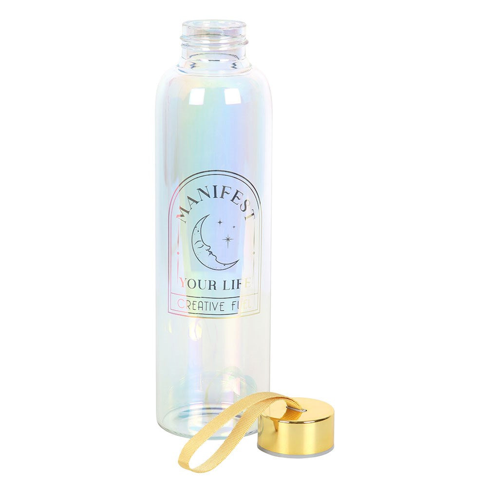 Manifest Your Life Iridescent Glass Water Bottle 500ml