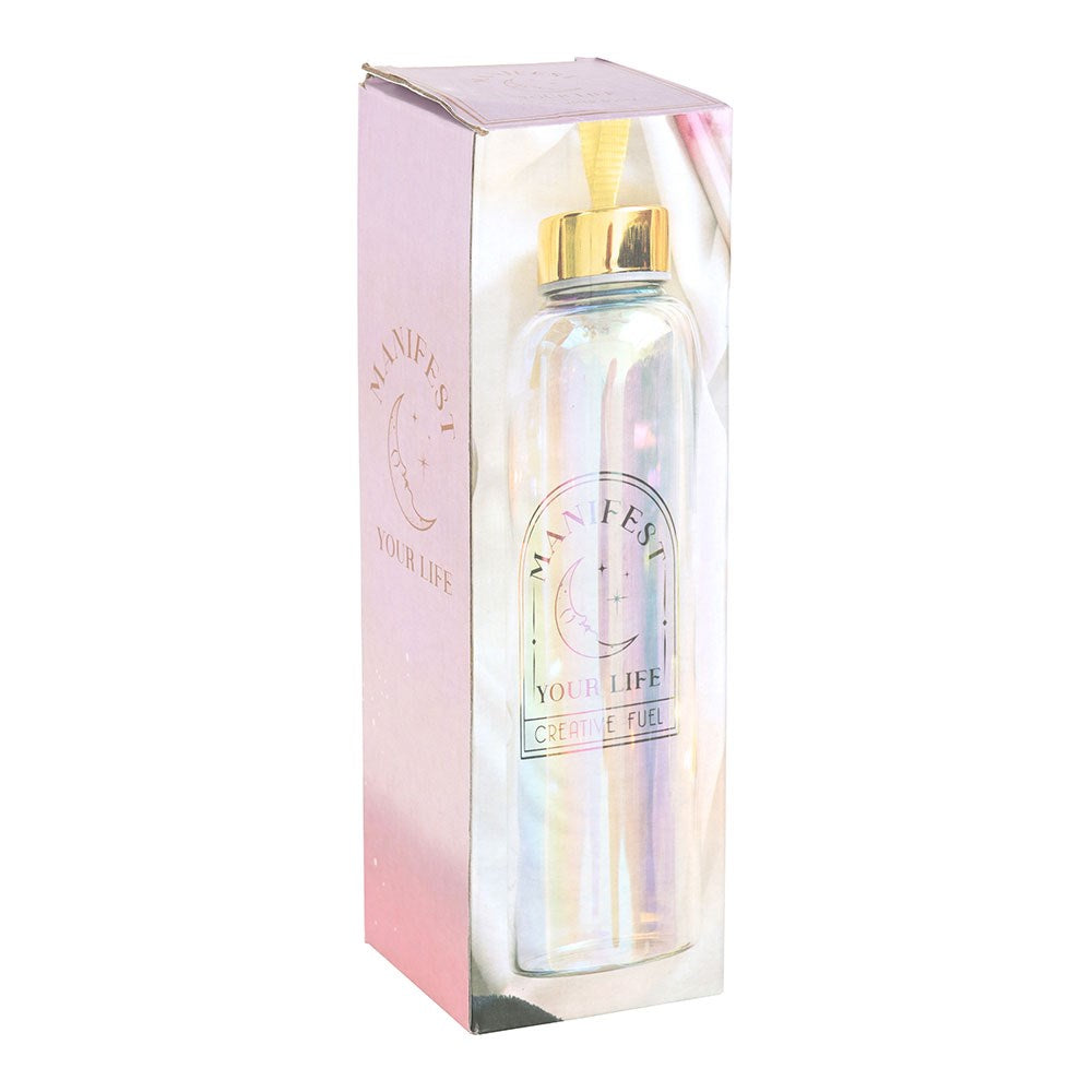 Manifest Your Life Iridescent Glass Water Bottle 500ml