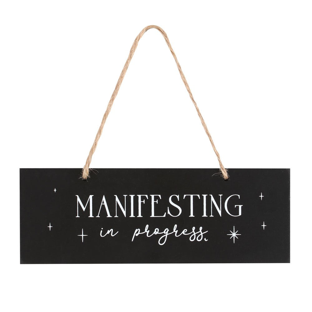 Manifesting In Progress Wooden Hanging Sign