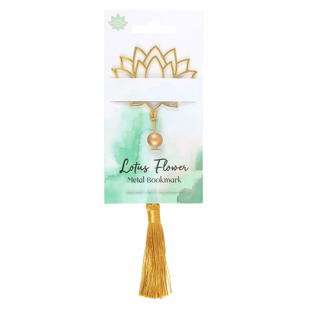 Gold Coloured Lotus Flower Metal Bookmark & Tassel