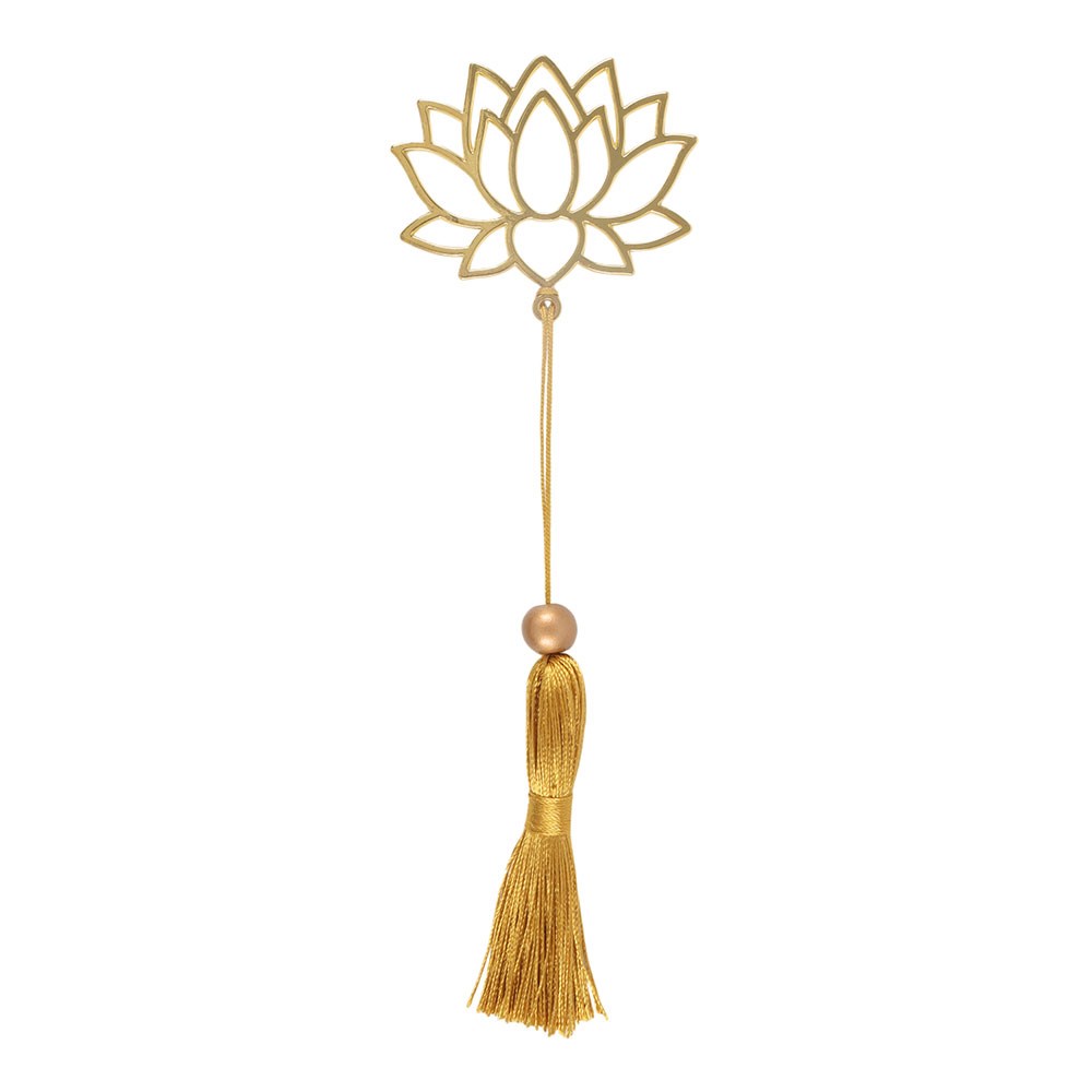 Gold Coloured Lotus Flower Metal Bookmark & Tassel