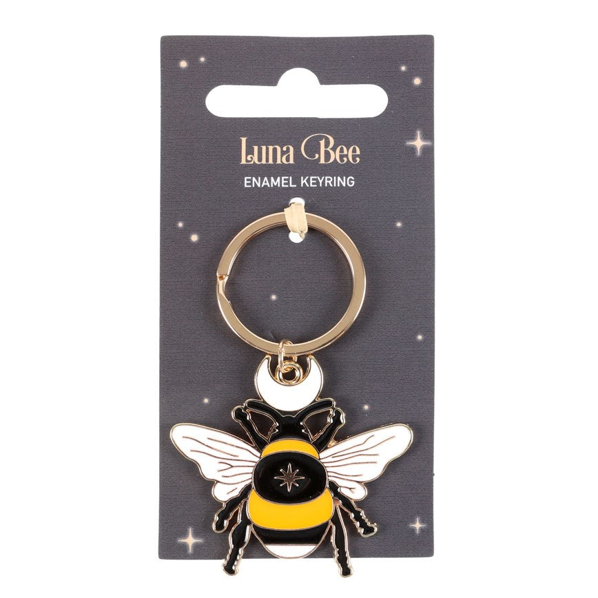 Midnight bee enamel and metal keyring, a sleek and stylish accessory