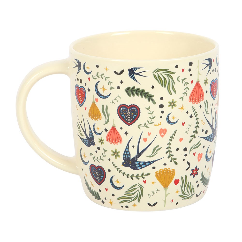 Cream Midnight Bloom Folk Art Ceramic Mug