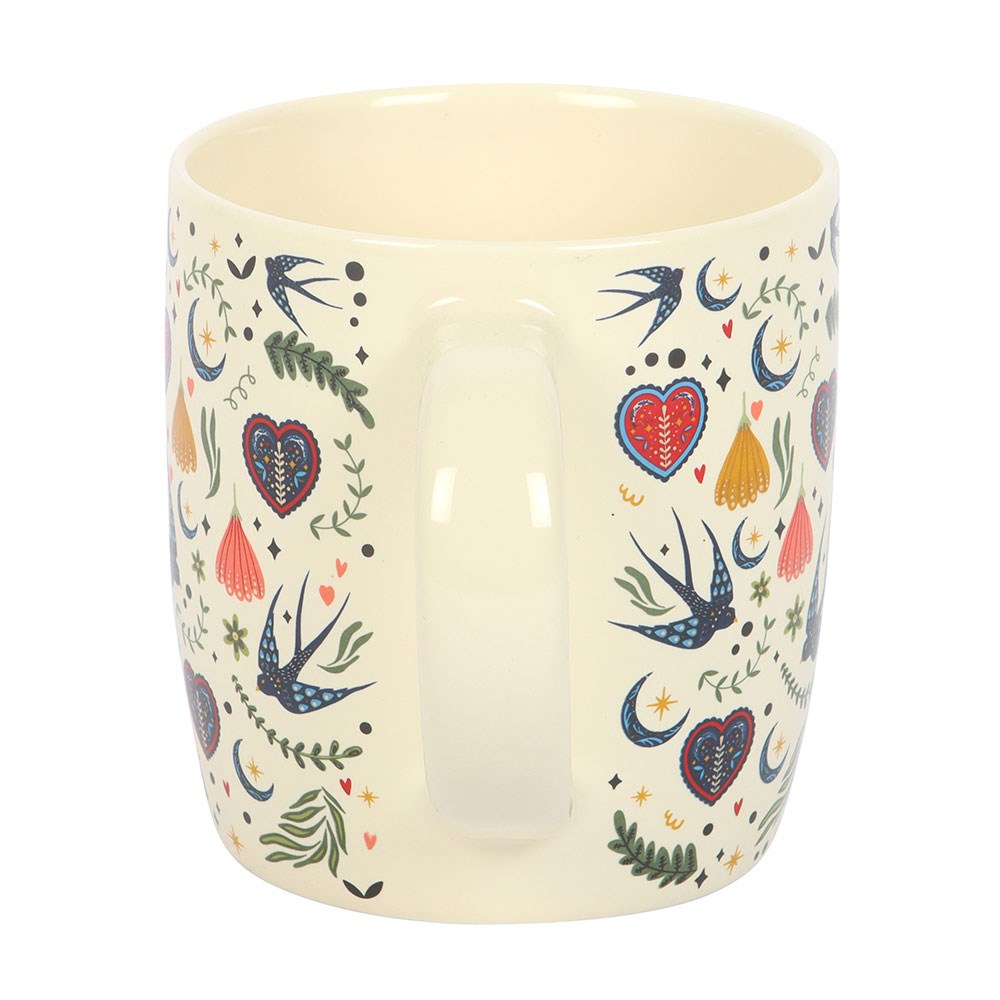 Cream Midnight Bloom Folk Art Ceramic Mug