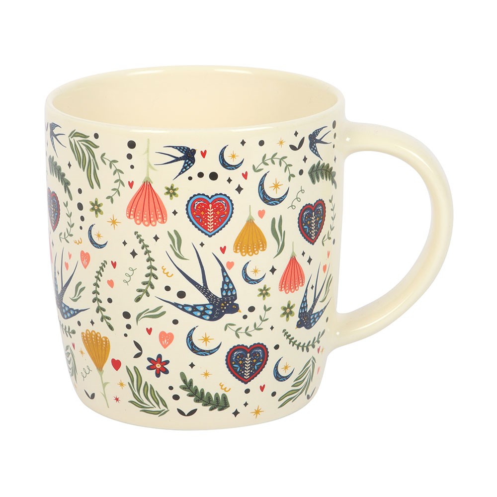 Cream Midnight Bloom Folk Art Ceramic Mug