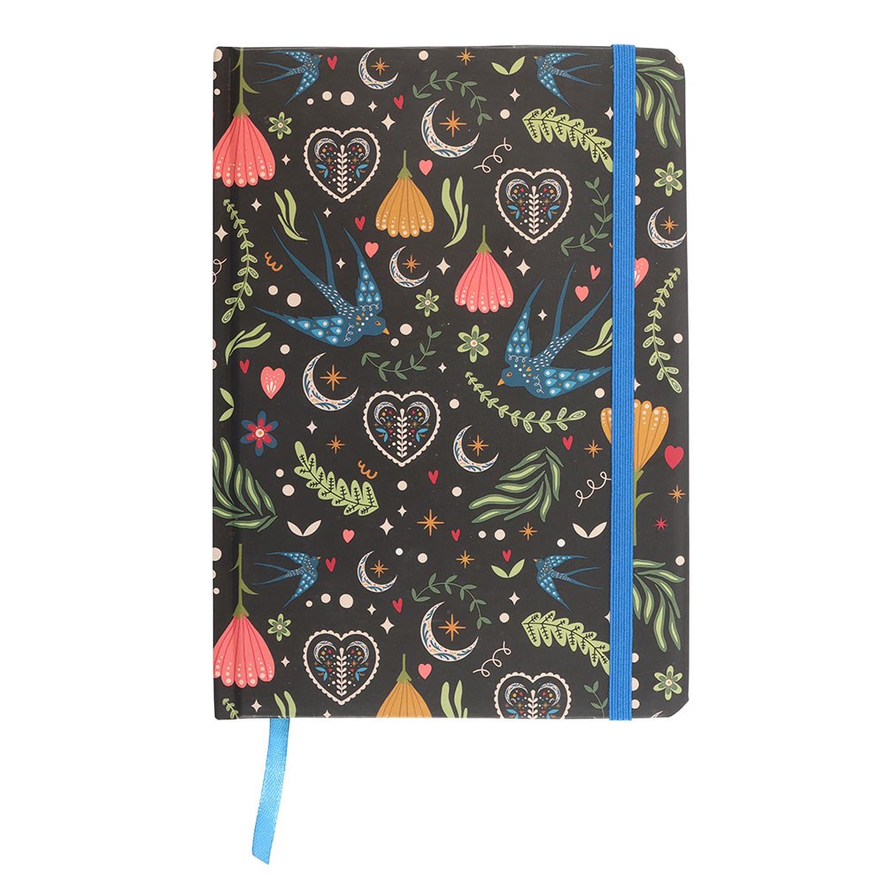 Midnight Bloom Folk Art Design A5 Lined Notebook