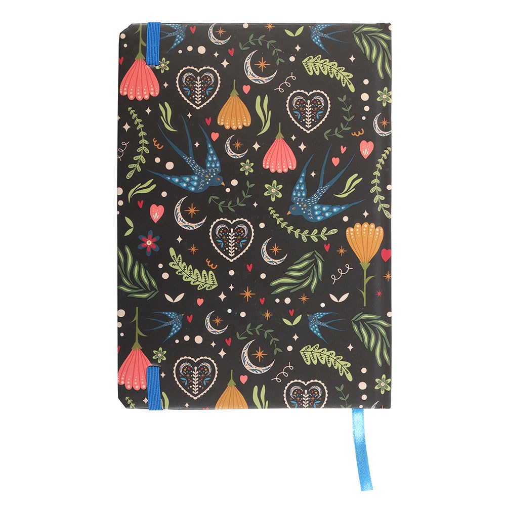 Midnight Bloom Folk Art Design A5 Lined Notebook