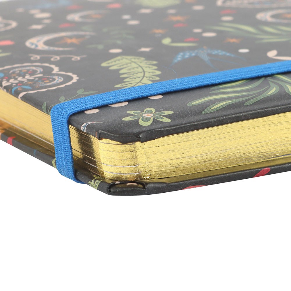 Midnight Bloom Folk Art Design A5 Lined Notebook
