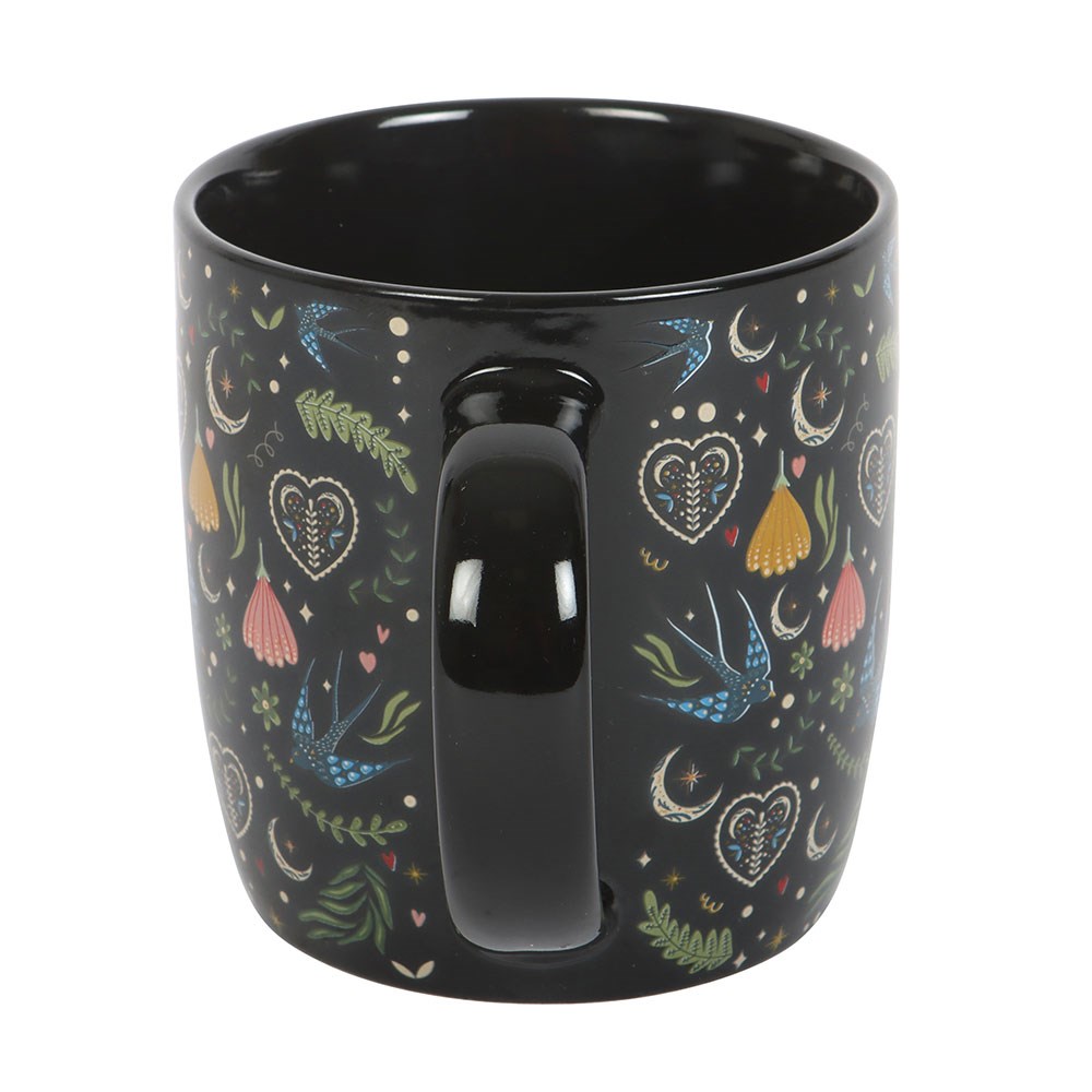Black Midnight Bloom Folk Art Mug