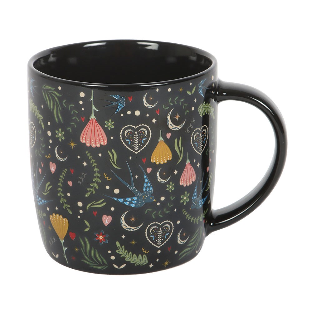 Black Midnight Bloom Folk Art Mug