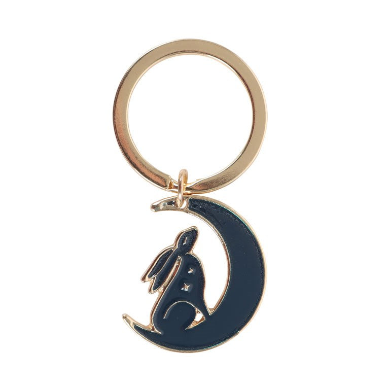 Midnight Gazing Hare Metal & Enamel Keyring