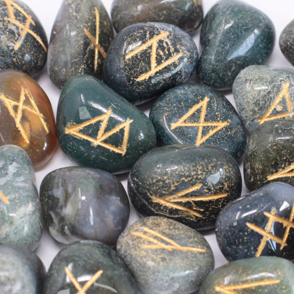 Moss Agate Indian Rune Stone Set