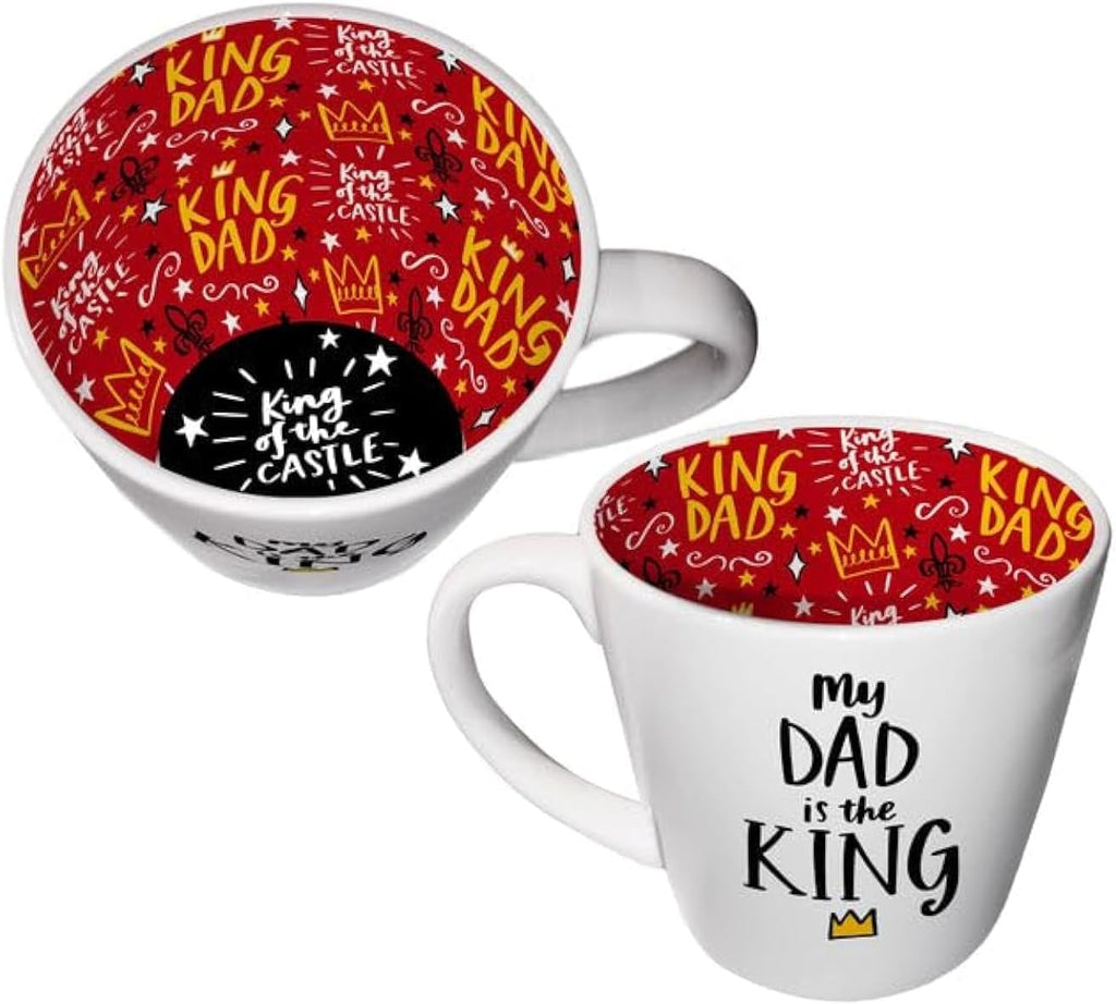 Ceramic inside out mug featuring “My Dad The King” printed design with decorative text and classic mug shape.