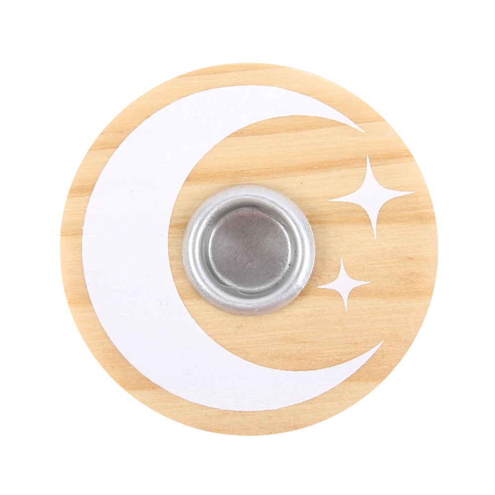 Natural Wood Moon & Stars Spell Candle Holder
