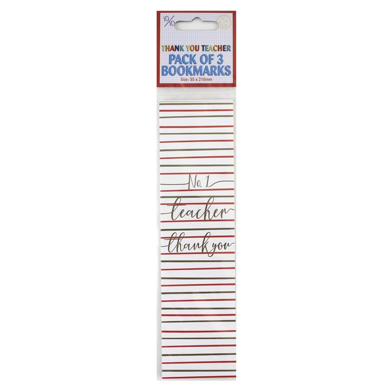 Pack of 3 bookmarks featuring “No.1 Teacher” designs with decorative teacher appreciation styling.