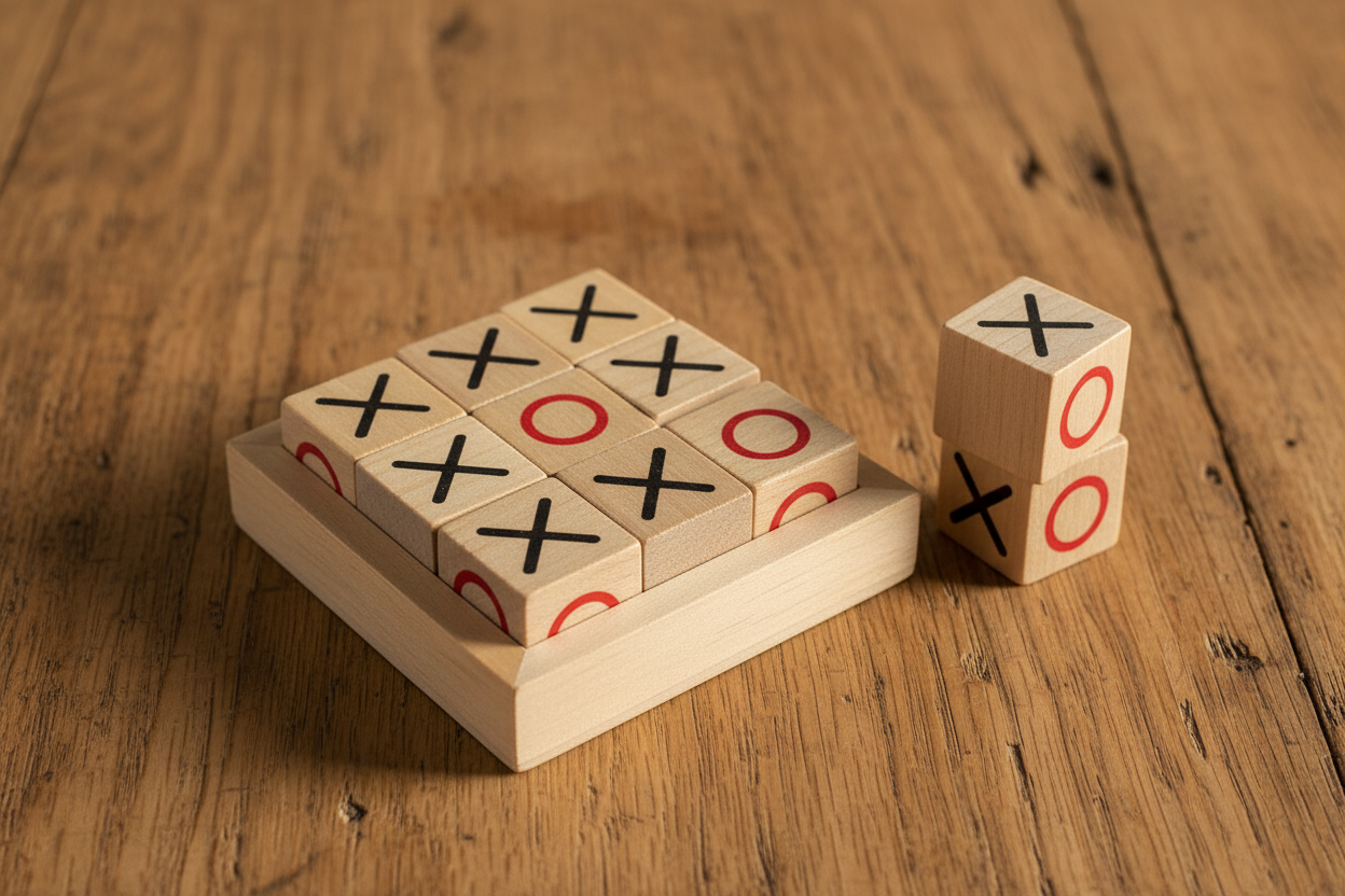Noughts & Crosses Flat on Wood