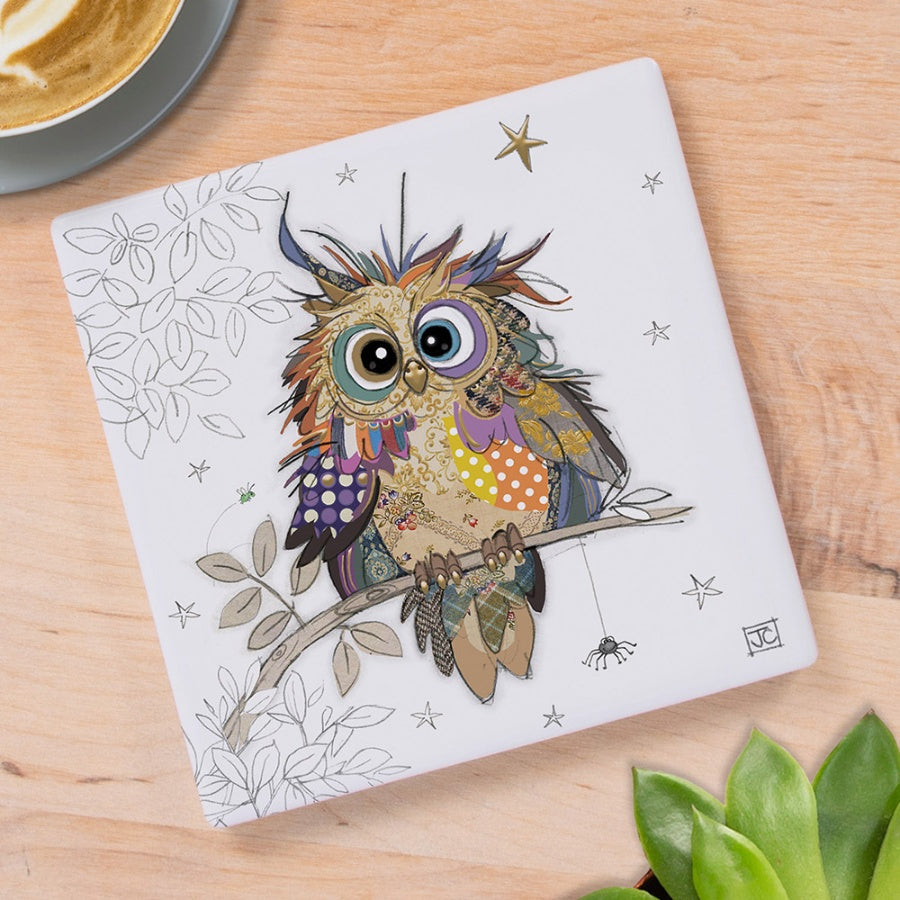 Otto The Owl ceramic coaster by Bug Art featuring detailed owl artwork and decorative nature-inspired design.