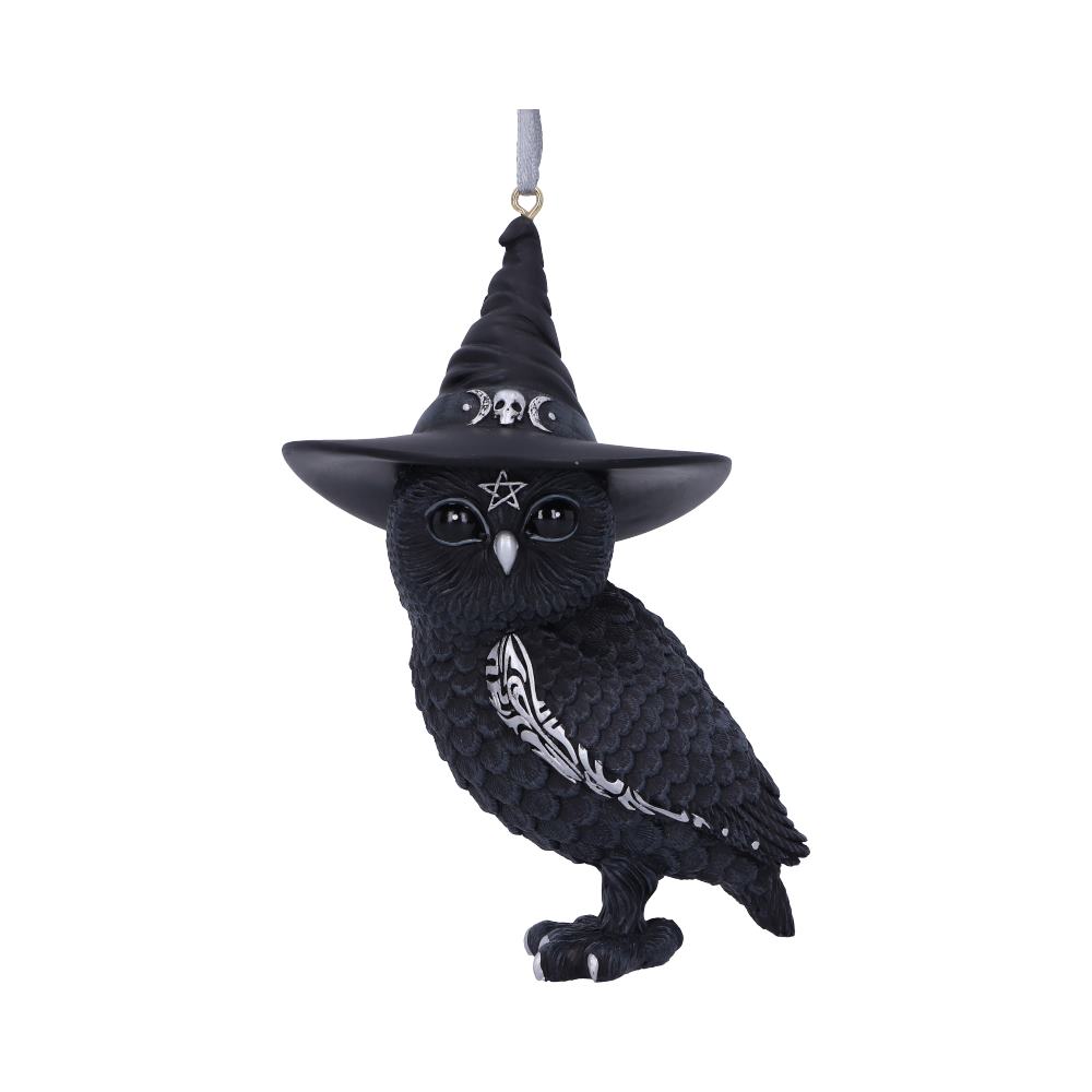 Owlocen black witch owl hanging ornament 12cm, mystical decorative piece