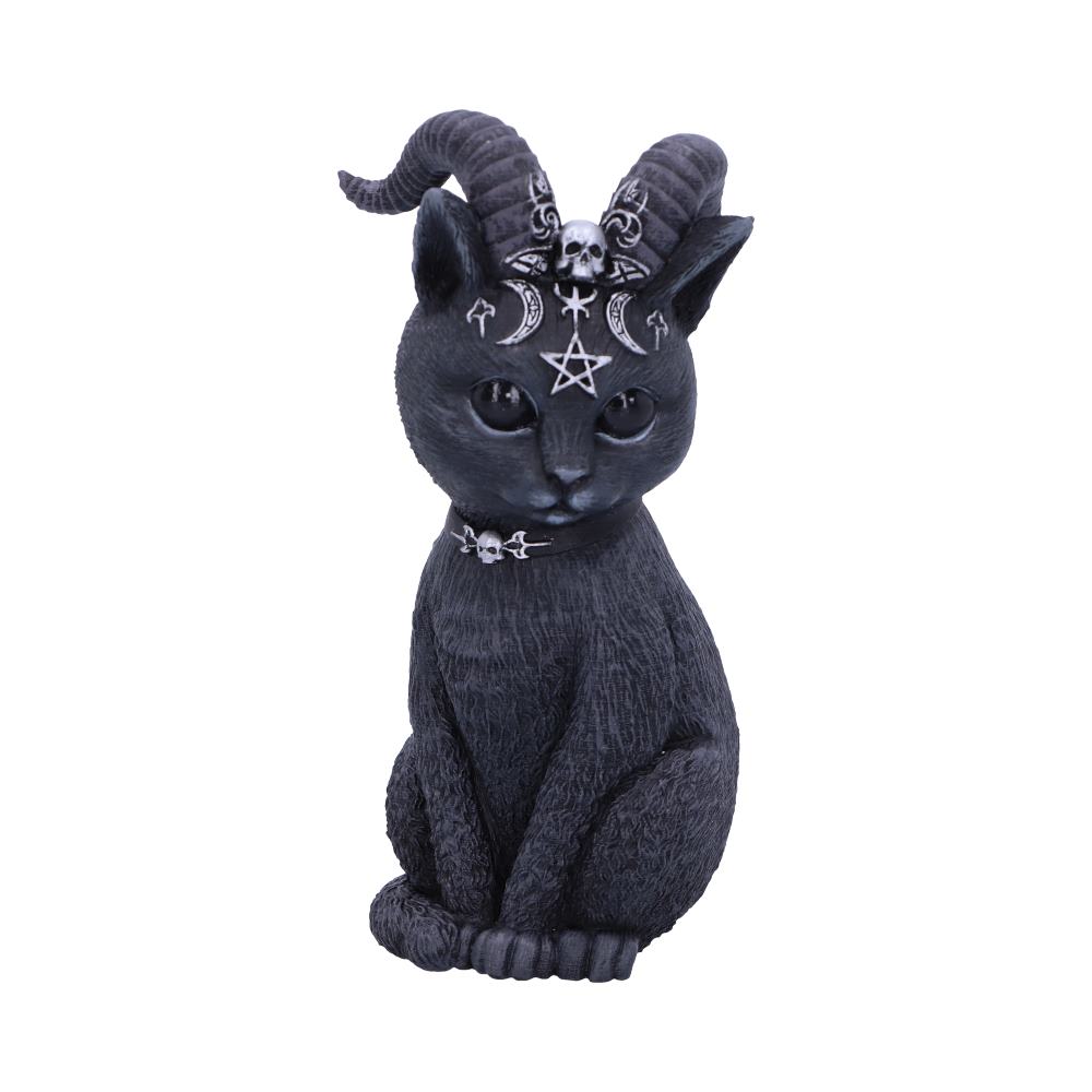 Pawzuph horned occult cat figurine, bold and gothic decorative ornament
