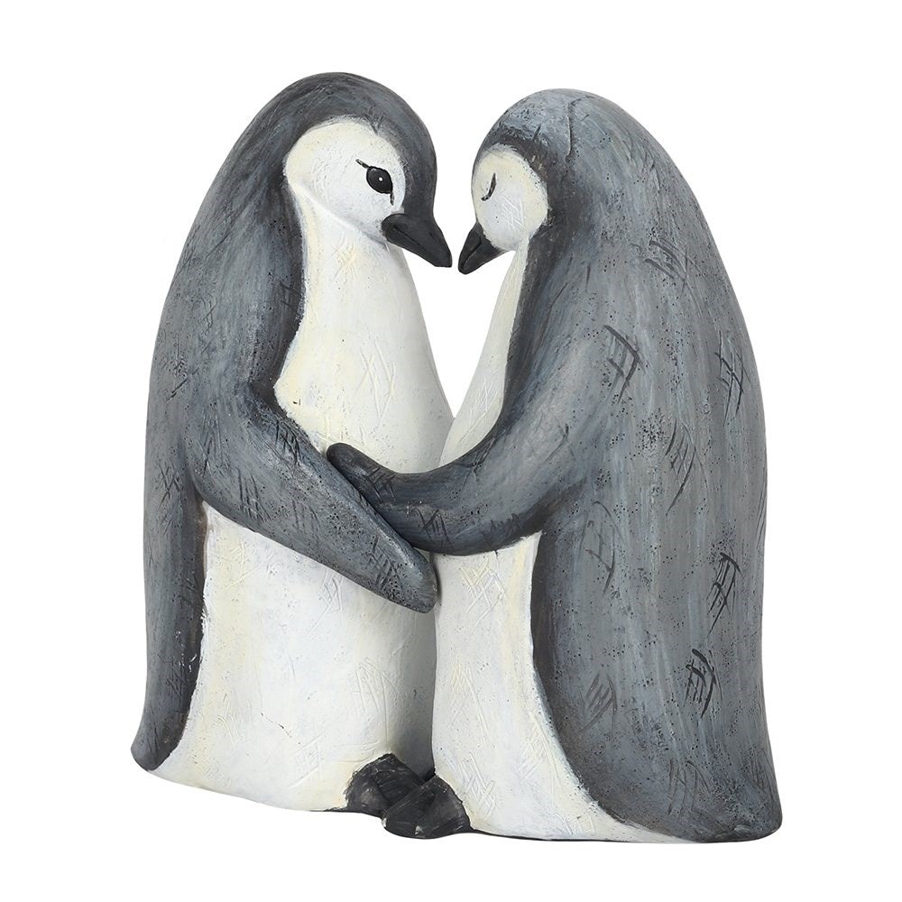 Pair Of Cuddling Resin Penguin Ornaments