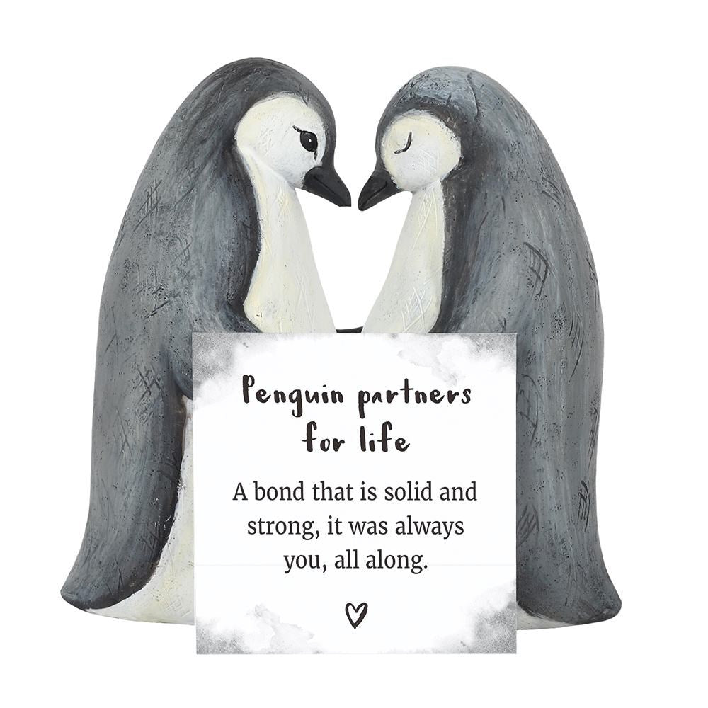 Pair Of Cuddling Resin Penguin Ornaments