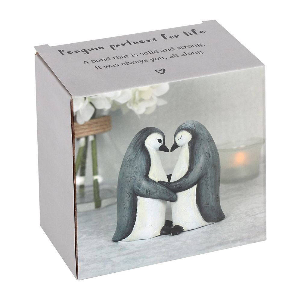 Pair Of Cuddling Resin Penguin Ornaments