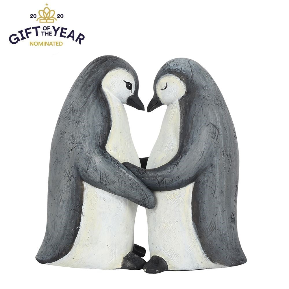 Pair Of Cuddling Resin Penguin Ornaments