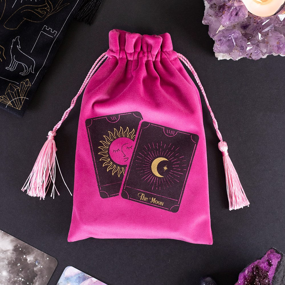 Tarot card pink drawstring pouch, ideal for storing cards or small items