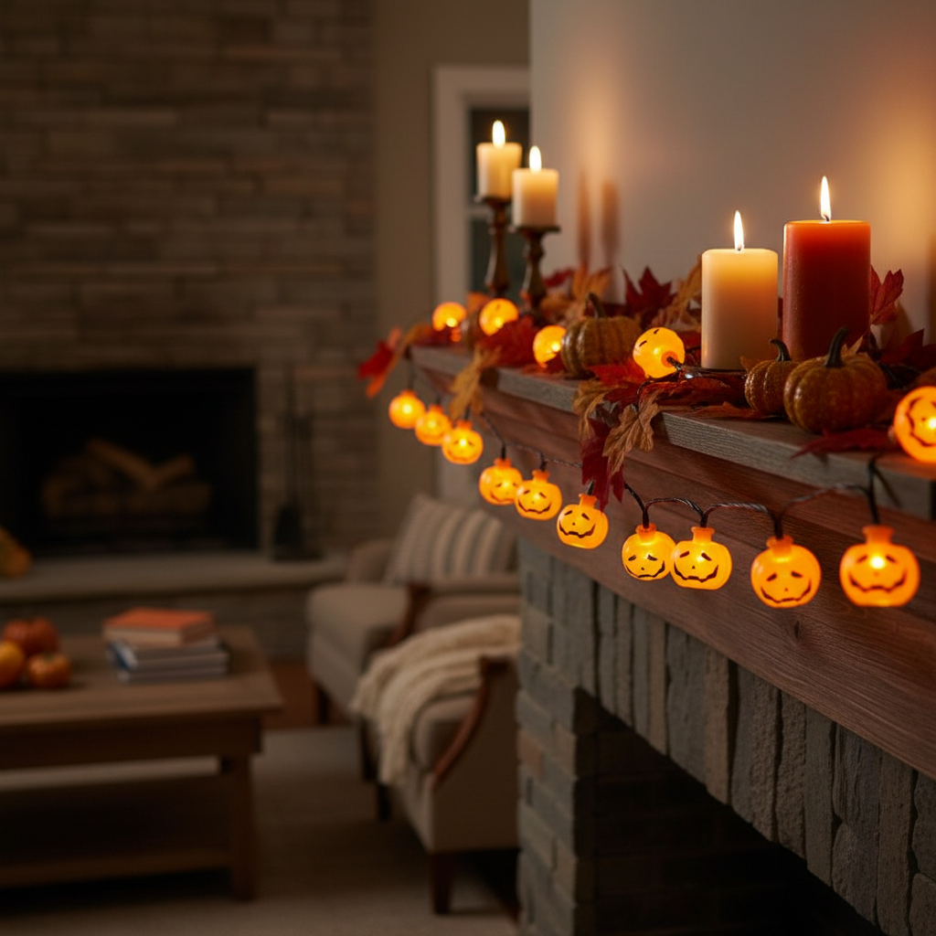 Pumpkin String Lights - Mantelpiece Halloween Styling