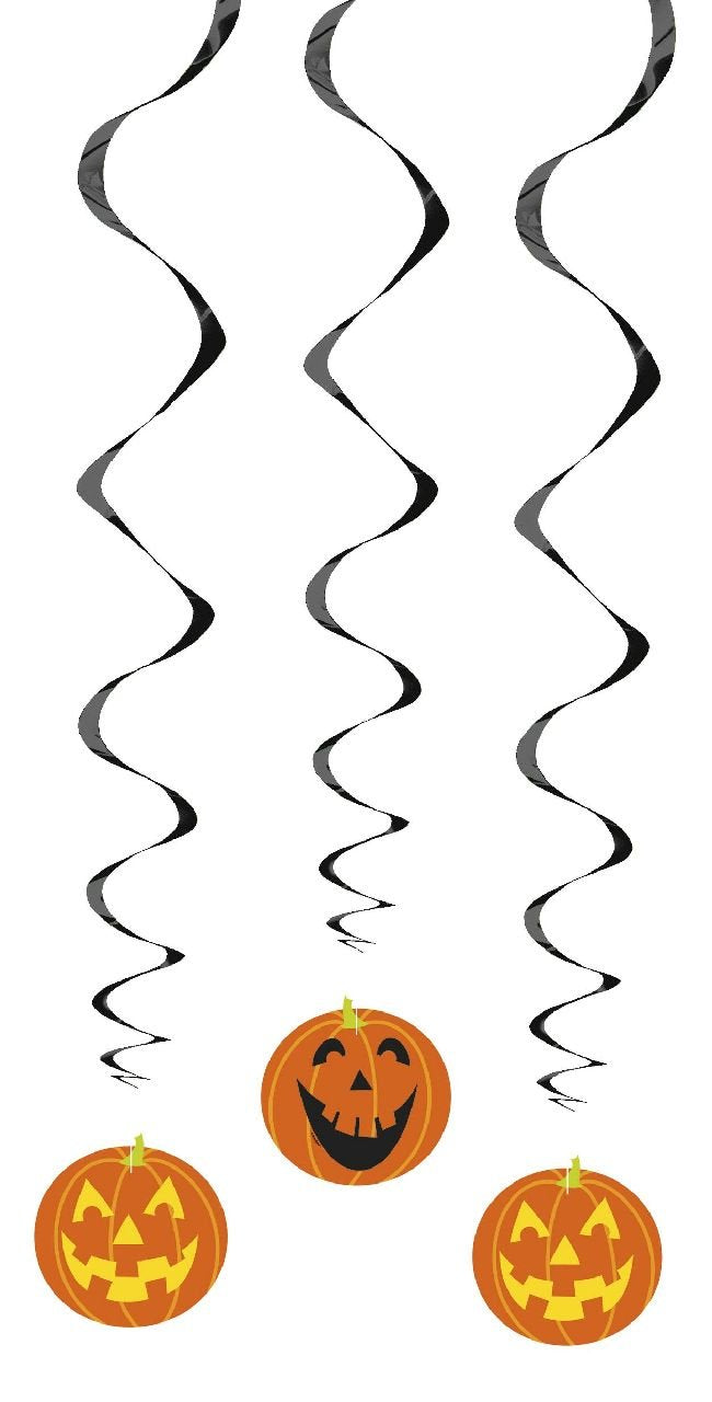 Pack Of 3 Pumpkin Swirl Hanging Decorations 26"