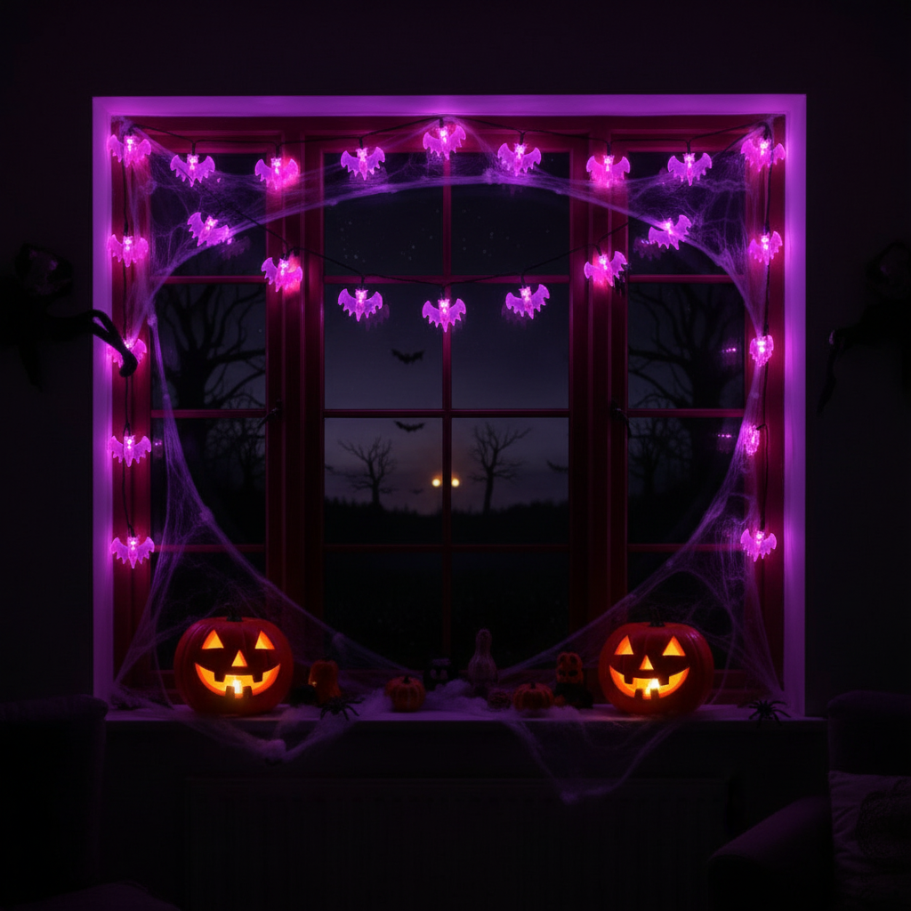 Purple Bat String Lights - Window Halloween Styling